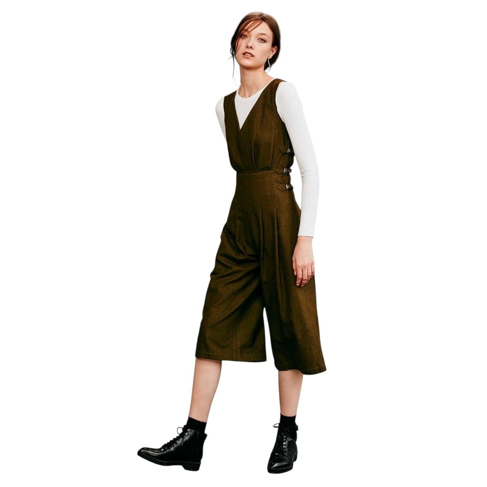 JOA‎ Size XS Utility Gorpcore Sleeveless Wool Blend Romper Olive Green Military